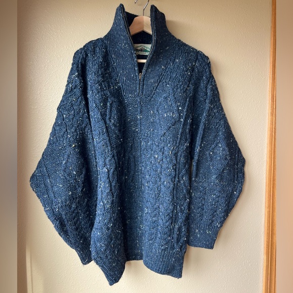 Aran Crafts Wool Sweater Heavyweight Speckled Navy Unisex S Fisherman Cable Knit